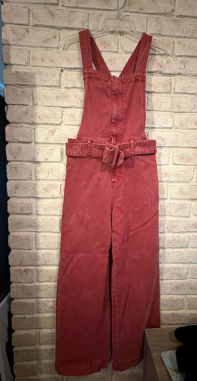 Free People We The Free Red Overalls With Belt Size 2